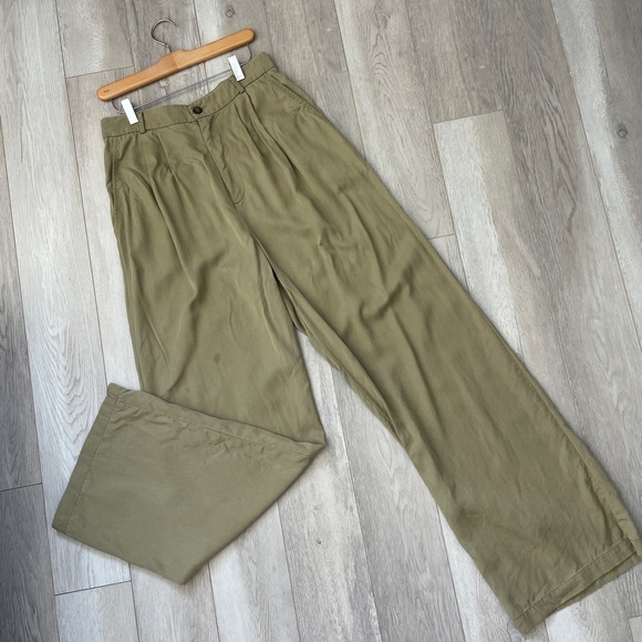 Reformation Mason Pant pleated wide leg womens Green (size 12) minimalist office